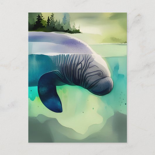 Wasserfarbene Tiere, Manatee, Postüberquerung Postkarte (Vorderseite)