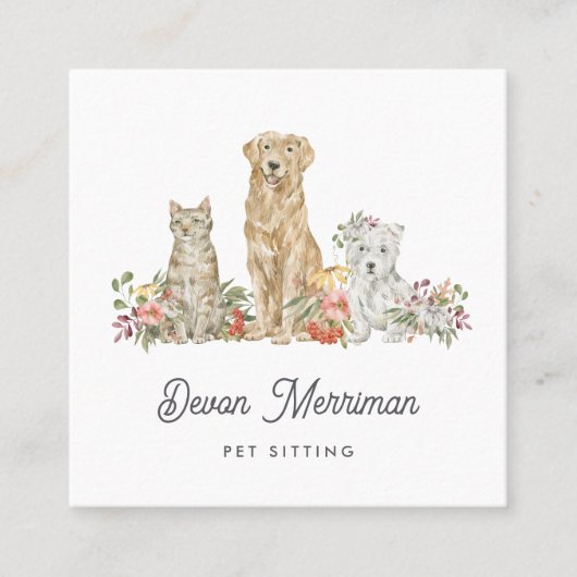 Wasserfarbene Tiere | Pflege von Haustieren Quadratische Visitenkarte (Vorderseite)