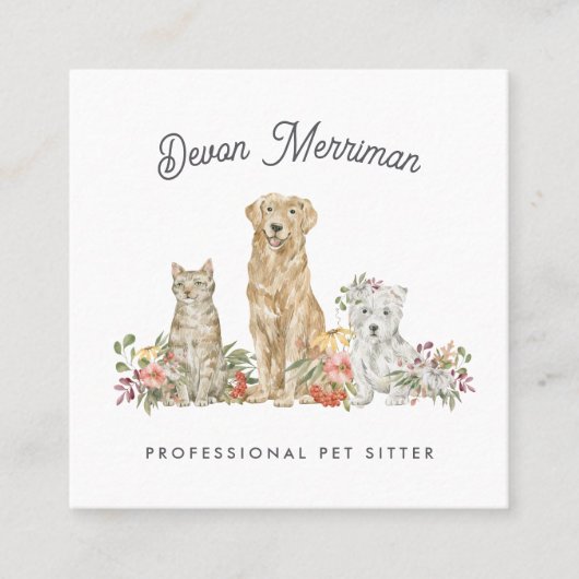 Wasserfarbene Tiere | Pflege von Haustieren Quadratische Visitenkarte (Vorderseite)