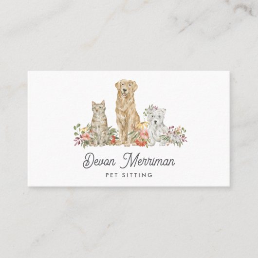 Wasserfarbene Tiere | Pflege von Haustieren Visitenkarte (Vorderseite)