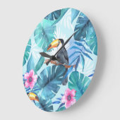 Wasserfarbene Toucans: tropisch nahtlos Große Wanduhr (Winkel)