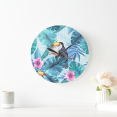 Wasserfarbene Toucans: tropisch nahtlos Große Wanduhr (Zuhause)