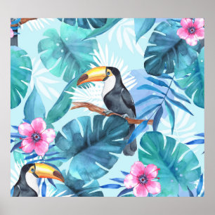 Wasserfarbene Toucans: tropisch nahtlos Poster