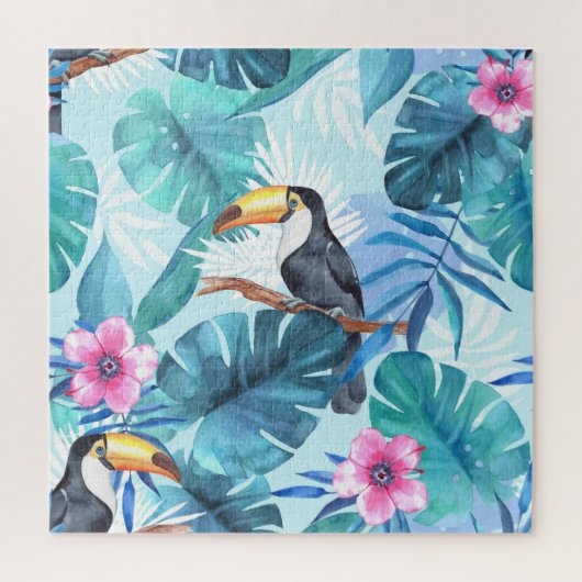 Wasserfarbene Toucans: tropisch nahtlos Puzzle (Vertikal)