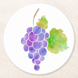 Wasserfarbene Trauben Runder Pappuntersetzer