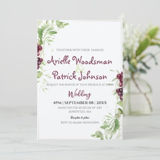 Wasserfarbene Traubenpfeife Minimalistisch Einladung (Stehend Vorderseite)