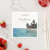 Wasserfarbene Tropenstrand-Hochzeitsdestination Serviette (Beispiel)