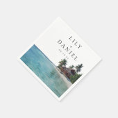 Wasserfarbene Tropenstrand-Hochzeitsdestination Serviette (Ecke)