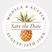 Wasserfarbene tropische Ananas Save the Date Runder Aufkleber (Vorderseite)