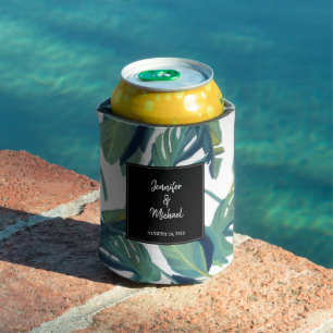 Wasserfarbene tropische Blätter Braut & Bräutigam Dosenkühler