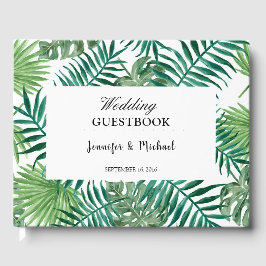 Wasserfarbene tropische Blätter Braut und Bräutiga Gästebuch