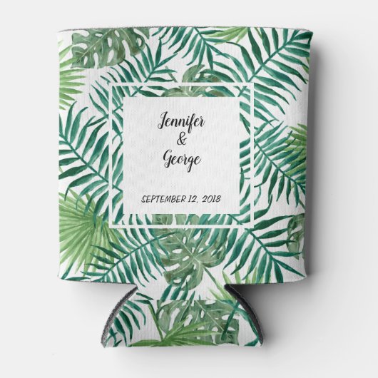 Wasserfarbene tropische Blätter Brautbräu Hochzeit Dosenkühler (Vorderseite)