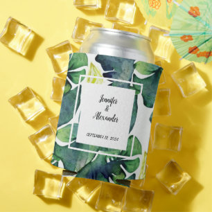 Wasserfarbene tropische Blätter Brautbräu Hochzeit Dosenkühler