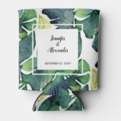 Wasserfarbene tropische Blätter Brautbräu Hochzeit Dosenkühler (Vorderseite)