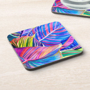 Wasserfarbene tropische Blätter Getränkeuntersetzer