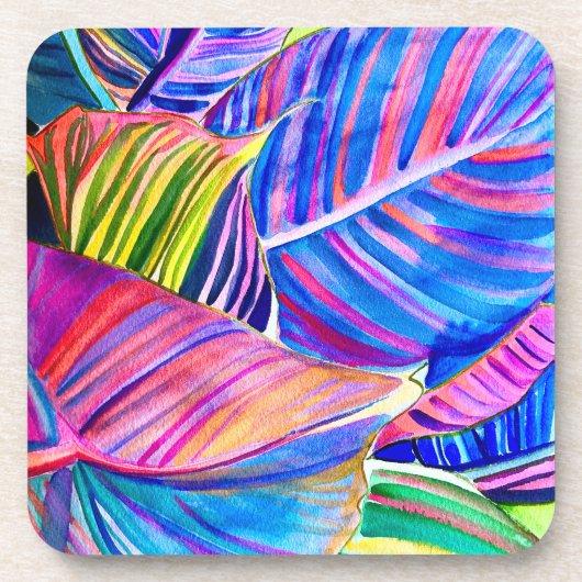 Wasserfarbene tropische Blätter Getränkeuntersetzer (Vorderseite)