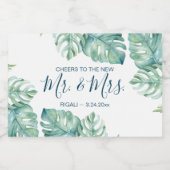 Wasserfarbene tropische Blätter Hochzeitsempfang Schaumweinetikett (Einzelnes Label)