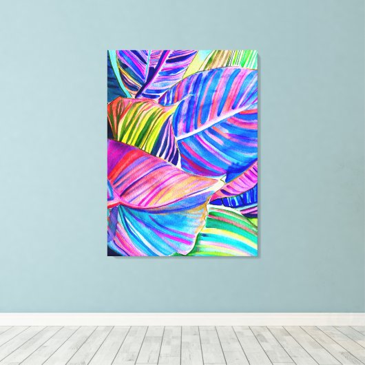 Wasserfarbene tropische Blätter Leinwanddruck (Insitu (Holzboden))