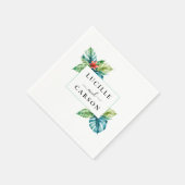 Wasserfarbene tropische Blätter Paarnamen Hochzeit Serviette (Ecke)