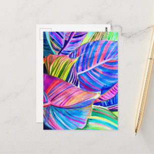 Wasserfarbene tropische Blätter Postkarte