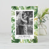 Wasserfarbene tropische Blätter Rahmen Foto Foto Save The Date (Stehend Vorderseite)