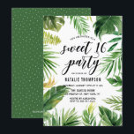 Wasserfarbene tropische Blätter Rahmen Sweet 16 Pa Einladung<br><div class="desc">Eine lustige und skurrile 16 . Geburtstag Party Einladung mit Aquarellbananen-Blätter,  Palmen-Blätter und Blätter. Diese individuell gestaltbare 16 . Geburtstag-Einladung eignet sich hervorragend für Sommergeburtstage.</div>