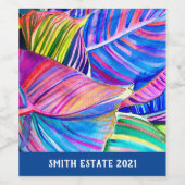 Wasserfarbene tropische Blätter Weinetikett (Einzelnes Label)