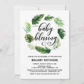 Wasserfarbene tropische Blätter Wreath Baby Segen Einladung (Vorderseite)