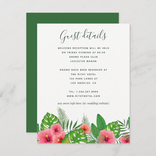 Wasserfarbene tropische Blätter zum Hochzeitsgast Begleitkarte (Vorne/Hinten)