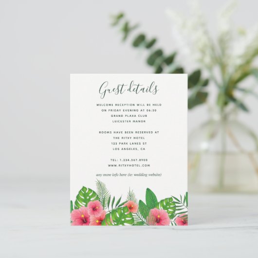 Wasserfarbene tropische Blätter zum Hochzeitsgast Begleitkarte (Stehend Vorderseite)