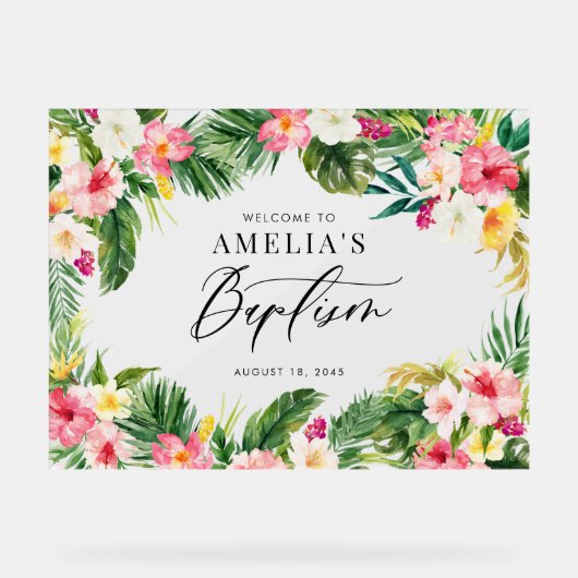 Wasserfarbene tropische Blume bilden einen Rahmen Acrylschild (Vorderseite)