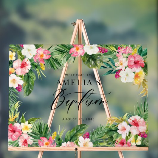 Wasserfarbene tropische Blume bilden einen Rahmen Acrylschild (Neutral)