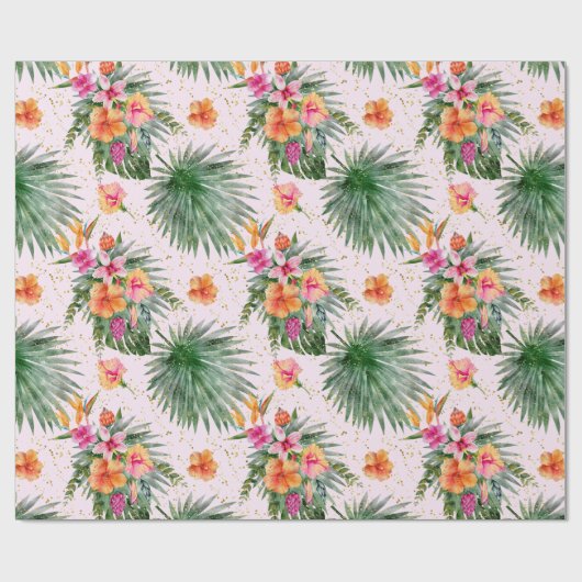 Wasserfarbene tropische Blume Botanische Palmen Bl Geschenkpapier (Flach)