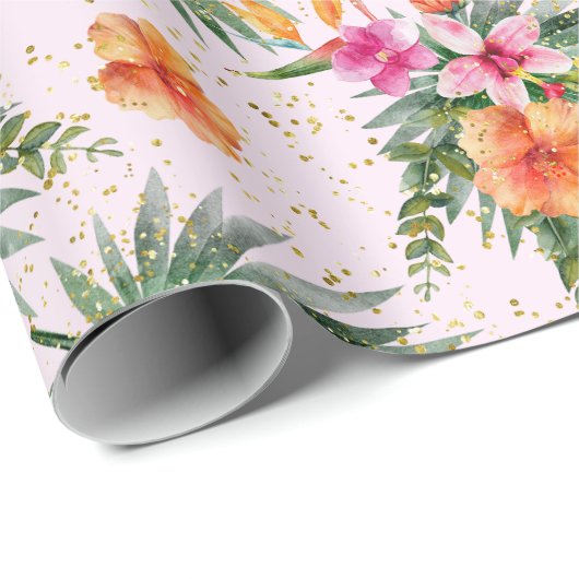 Wasserfarbene tropische Blume Botanische Palmen Bl Geschenkpapier (Rolleneckpunkt)