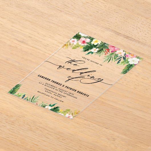 Wasserfarbene tropische Blume Sommerhochzeit Acryleinladungen (Ablage )