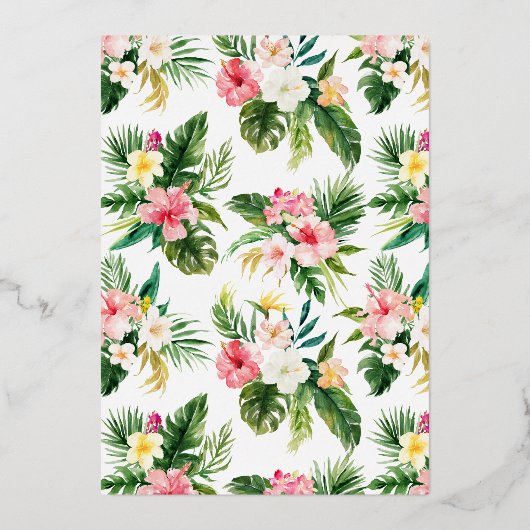 Wasserfarbene tropische Blume Sommerhochzeit Folieneinladung (Rückseite)