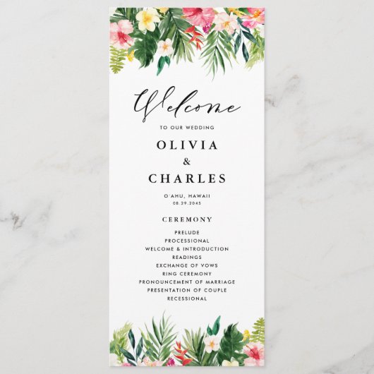 Wasserfarbene tropische Blume Sommerhochzeit Programm (Vorderseite)