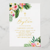 Wasserfarbene tropische Blume Sommertaufe Folieneinladung (Vorderseite)