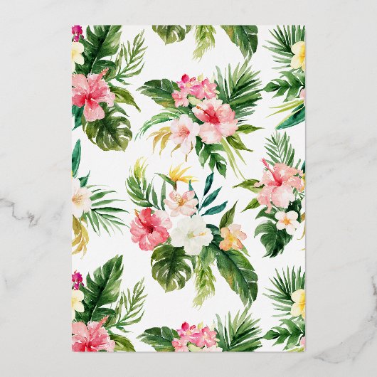 Wasserfarbene tropische Blume Sommertaufe Folieneinladung (Rückseite)