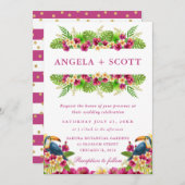 Wasserfarbene tropische Blume Toucans Frame Weddin Einladung (Vorne/Hinten)