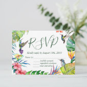 Wasserfarbene tropische Blumen-farbene Hochzeit RSVP Karte (Stehend Vorderseite)