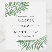 Wasserfarbene tropische botanische Hochzeit. Palm- Weinetikett (Einzelnes Label)