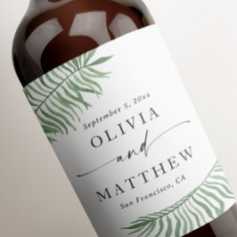 Wasserfarbene tropische botanische Hochzeit. Palm- Weinetikett