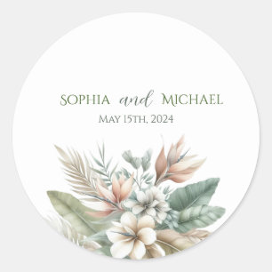 Wasserfarbene tropische Elegance - Hochzeitsticker Runder Aufkleber