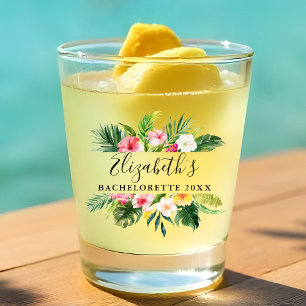 Wasserfarbene tropische florale Bachelorette-Party Schnapsglas