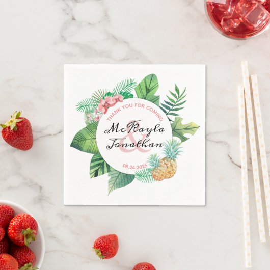 Wasserfarbene tropische Hochzeitsananas-Orchideenl Serviette (Beispiel)