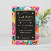 Wasserfarbene, tropische Preppy-Blume Süß 16 Einladung (Stehend Vorderseite)