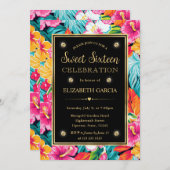 Wasserfarbene, tropische Preppy-Blume Süß 16 Einladung (Vorne/Hinten)
