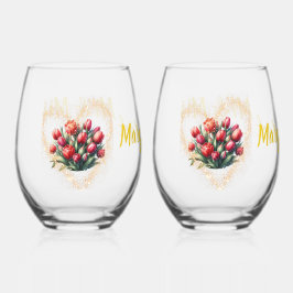 Wasserfarbene Tulpe Hochzeitswein Glas Mr & Mrs.