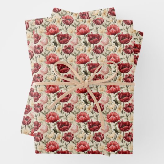 Wasserfarbene Tulpen, tiefrot, narzissenartig Früh Geschenkpapier Set (Beispiel)